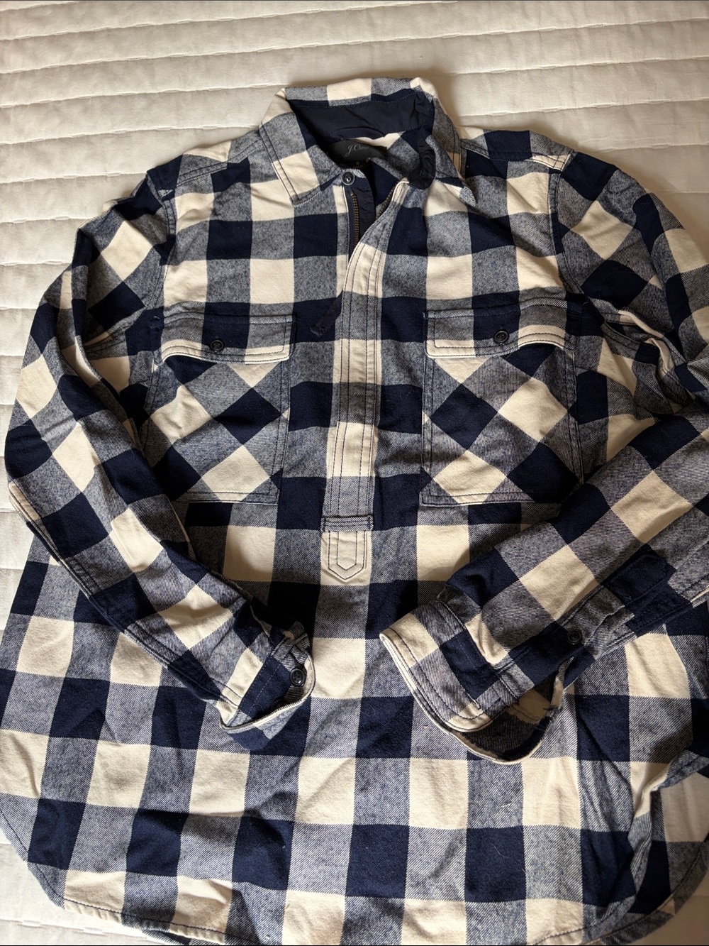 J. Crew Navy and Cream Buffalo Plaid Shirt Jacket